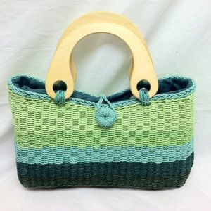 NWT straw beach bag purse tote green